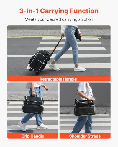 VEVOR Bowling Ball Bag, 2-Ball Bowling Bag with Wheels, Featuring a Separate Compartment for Shoes (Up to US Size 16) & Oversized Accessory Pocket, Retractable Handle Extends to 41.32 in