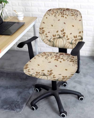 Savannan Office Chair Cover, Vintage Thanksgiving Pumpkin Floral Protective Stretch Elastic Universal Cover for Desk Task Chair,Computer Rotating Chair 1 Pcs Fall Maple Leaves