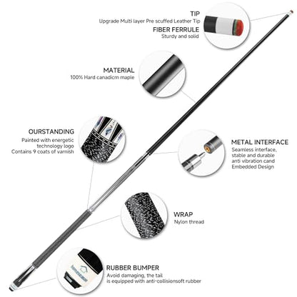 HomeSeason Pool Cue Stick 58" Billiard Cue Sticks Nylon Thread Grip Professional Low Deflection Pool Sticks - color: 19oz