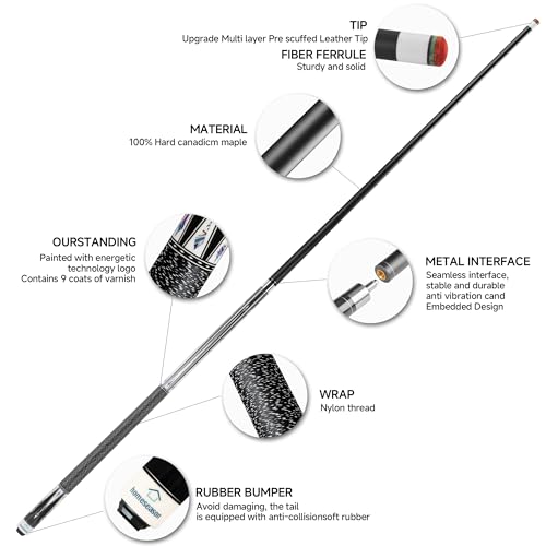 HomeSeason Pool Cue Stick 58" Billiard Cue Sticks Nylon Thread Grip Professional Low Deflection Pool Sticks - color: 19oz