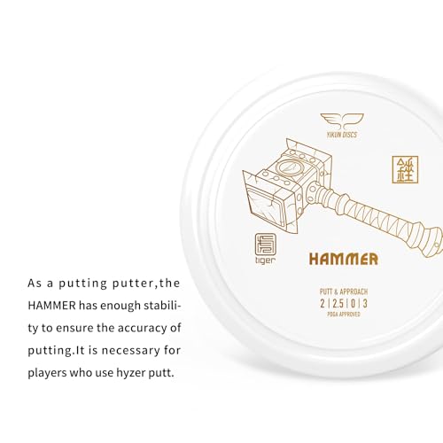 Yikun Hammer Golf Disc PDGA Approved - Limited Edition Pro Worlds 2025 | Overstable Driving Putter for Control & Hyzer Flips | Wind-Fighting Torque Resistant 170-176g (Premium Plastic) - color: white