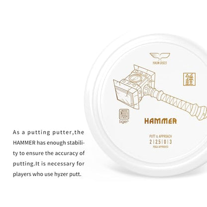 Yikun Hammer Golf Disc PDGA Approved - Limited Edition Pro Worlds 2025 | Overstable Driving Putter for Control & Hyzer Flips | Wind-Fighting Torque Resistant 170-176g (Premium Plastic) - color: white