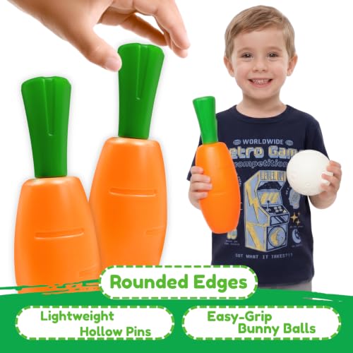 Carrot Bowling Set for Toddlers & Kids – 6 Pins, 2 Bunny Balls & Bag – Safe Indoor Active Play – Fun Summer Activity & Birthday Gift for Ages 3–6