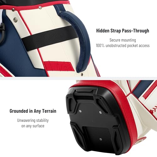 uniHimal Golf Cart Bag with 14-Way Full-Length Dividers, Premium PU Leather Golf Bag for Men Women with Plush Top, Magnetic Pocket and Rain Cover, Lightweight Golf Club Bag Includes Cooler Pockets - color: Beige Red Blue