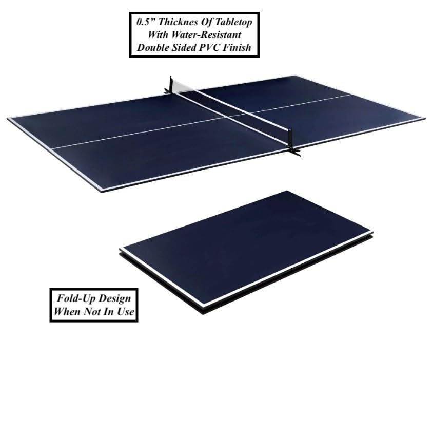 Foldable Indoor Official Size Table Tennis Conversion Top Ping Pong Tabletop with Retractable Net and Premium EVA Foam Padding Easy Storage with Fold-Up Design Double Sided PVC Finish