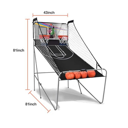 Garvee Dual Basketball Arcade Game, Foldable Electronic Double Shootout with 2 Player, 8 Game Options, LED Scoring, Includes 4 Balls, Air Pump & Needle, Indoor Basketball Game for Youth & Adults