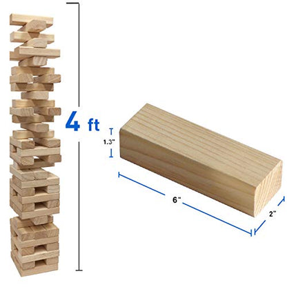 EASYGO PRODUCTS 54 Piece Large Wood Block Stack & Tumble Tower Toppling Blocks Game Great for Game Nights for Kids, Adults & FamilyStorage Bag