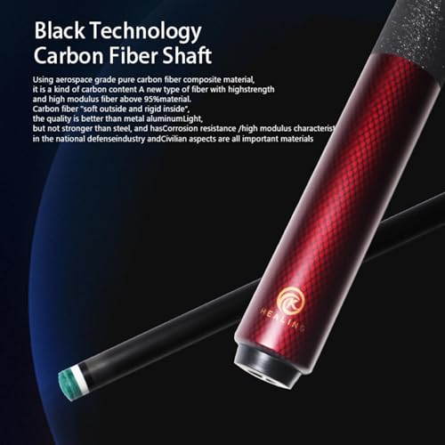 EAGLEKING Carbon Fiber Pool Cue 58" Professional - 12.5mm Low-Deflection Tip with Leather Grip - Enhanced Accuracy for Billiards & Home Entertainment