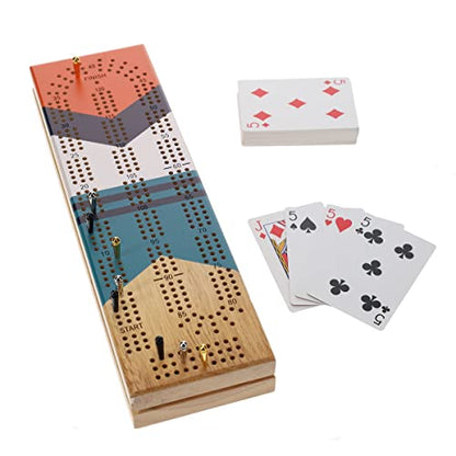 Pacific Shore Games Canoe Cribbage Board Game Set, Sunrise Nautical Print, Continuous 3 Track Travel Cribbage Boards Unique, Wooden Board Games for Adults, 9 Metal Cribbage Pegs, 12 Inches - style: Sunrise