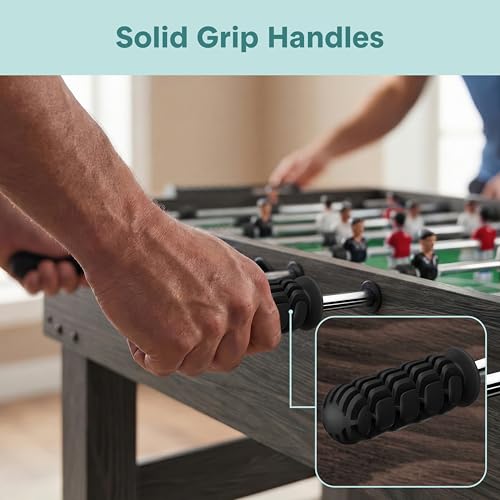 SereneLife 48in Foosball Table, Competition Size Soccer Game Table for Kids and Adults, Home Game Room Arcade Set, Leveling Legs, Engineered Wood, Chrome Steel Rods, 2 Balls, 2 Cup Holders - color: D) Brown