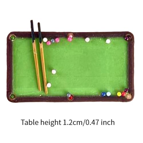 1/64 Scale Miniature Pool Table Set, Resin Billiards Model with Balls and Cue Sticks for Dollhouse and Diorama Scenes