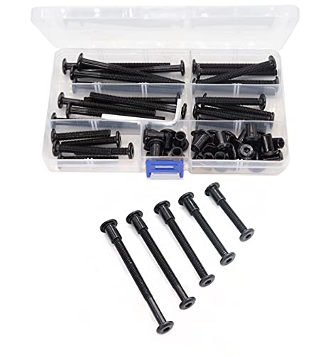 50pcs M6x35 /45/55/65/ 75mm Black Zinc Plated Hex Drive Socket Cap Bolts Barrel Nuts Assortment Kit, Furniture Joint Connector Bolts, Rivet Bolts Dowel Nuts, Countersunk Screw Post Fit - size: 35mm/45mm/55mm/65mm/75mm 50pcs