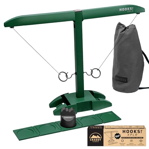 Craggy Games Ring Toss & Shot Ladder Game Hooks XPLR - Portable Aluminum Hook and Ring for Indoor/Outdoor Games - Game Night, Party Games, Travel, Multiplayer Fun - color: Forest