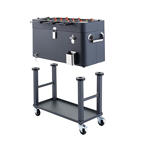 TRINITY 80 Quart Beverage Cooler and Ice Chest with Foosball Table Top and Bottle Opener, Rolling Cart with Storage Shelf, Detachable Tub Design, 96 Can Capacity, Includes Protective Cover - color: Charcoal Gray