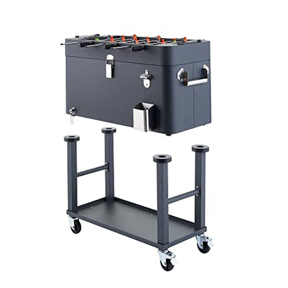 TRINITY 80 Quart Beverage Cooler and Ice Chest with Foosball Table Top and Bottle Opener, Rolling Cart with Storage Shelf, Detachable Tub Design, 96 Can Capacity, Includes Protective Cover - color: Charcoal Gray