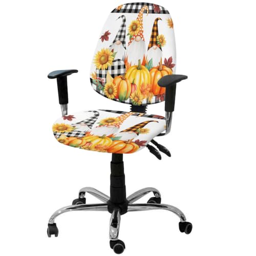 Savannan Office Chair Cover, Autumn Pumpkin Cute Gnome Protective Stretch Elastic Universal Cover for Desk Task Chair,Computer Rotating Chair 1 Pcs Sunflower on Buffalo Check