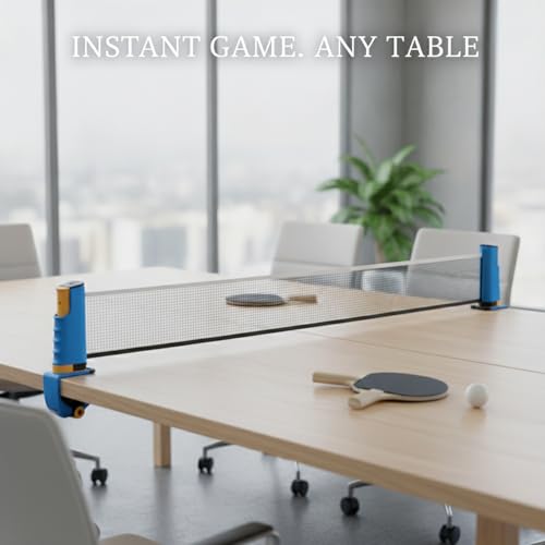 Retractable Table Tennis Net Set, Portable Nylon Ping Pong Net for Flat Surfaces, Damage-Free Setup - color: Blue
