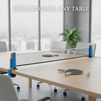 Retractable Table Tennis Net Set, Portable Nylon Ping Pong Net for Flat Surfaces, Damage-Free Setup - color: Blue