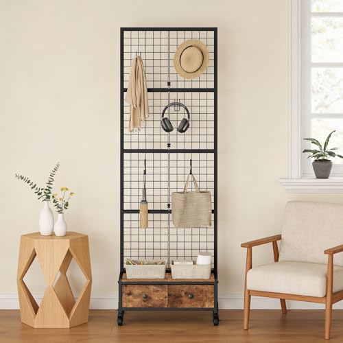MAHANCRIS Gaming Floating Shelves and 1.8' x 5.6' Ft Grid Wall Panel Bundle, Display Rack for Gaming Room Decor, Kitchen, Home Bar, Entryway, Kitchen, Outdoors, FSHS142E01-GPHR5601