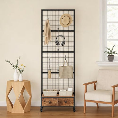 MAHANCRIS Gaming Floating Shelves and 1.8' x 5.6' Ft Grid Wall Panel Bundle, Display Rack for Gaming Room Decor, Kitchen, Home Bar, Entryway, Kitchen, Outdoors, FSHS142E01-GPHR5601