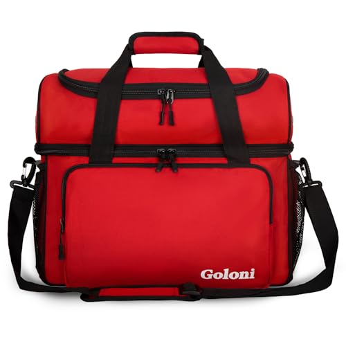 Goloni 2 Balls Bowling Bag with Ball Holder - Fits Bowling Shoes Up to Mens Size 16 and Accessories - color: Red