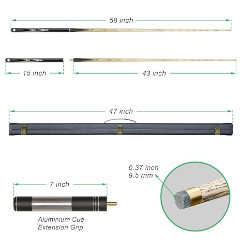 HomeSeason 57inch Snooker Cue Stick 18oz 3/4 Jointed Pool Cue, with Extension, Cue Case, Durable Ash Wood and Red Maple Construction Billiards Cue - color: HSS14