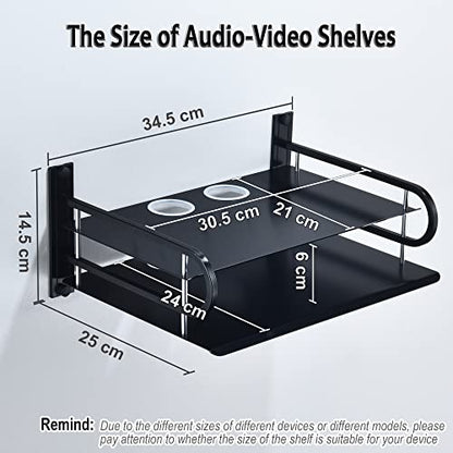 HNVNER Universal Media Shelf with Cable Holes for Entertainment 2-Tier Metal Floating Wall Shelves for Media Such as Router, Modem, Remote, Cable Boxes, Media Boxes, Projector Wall Mount, 12" x 9.8" - color: 2 Layers-large-1pcs