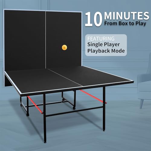 9x5 FT Foldable Ping Pong Table for Indoor Use, Professional MDF Table Tennis Table with Net, 2 Paddles & 3 Balls, Playback Mode, Space-Saving Folding Design for Family Recreation (Black)