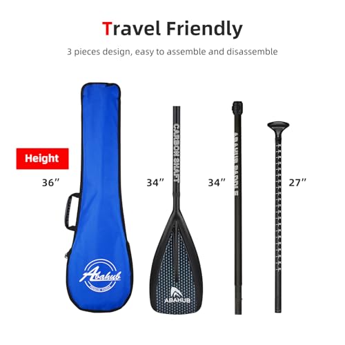 Abahub 1 x 3 Section Carbon Fiber SUP Paddle, Adjustable 67''-86'' Stand Up Paddle Lightweight Carbon Shaft, Black/Blue/Yellow/Green/Orange/Red Plastic Blade + Paddle Bag - color: Blue Honeycomb Print