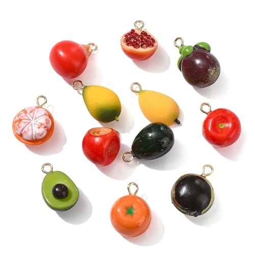 Stiesy Fruit Charms 12Pcs 3D Acrylic Apple Orange Mango Avocado Charm Pendants Bulk for Jewelry Making Crafting DIY Necklace Bracelet Earring Gifts - color: Fruit-12pcs-12 style