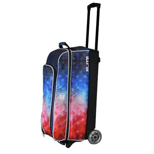 ELITE Basic Triple Roller Black Bowling Bag - 3 Ball Roller, Fits 2 Pairs of Size 15 Shoes, Air Travel-Friendly - color: Red/White/Blue