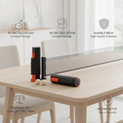 Retractable Table Tennis Net and Post Set with Balls, Portable Polyester Mesh for Standard Tables up to 1.5 Inches Thick