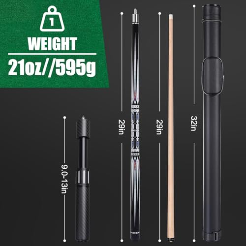 Premium Pool Cue Stick Set, 58'' Billiard Cues Canadian Maple Wood Stick 13mm Tip with Pool Cue Case, Telescopic Carbon Fiber Extension Cue & Billiards Accessories for Billiards Player - style: 21OZ