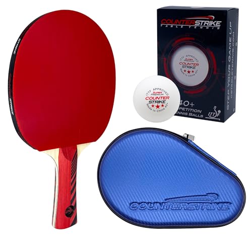 Counterstrike Omega Wolf Paddle Bundle (Includes Hard Case & 6 Balls) | Ping Pong Paddle | Offensive Table Tennis Paddle | ITTF Approved | Ping Pong Set - color: Blue Matte Fiber Paddle Hard Case