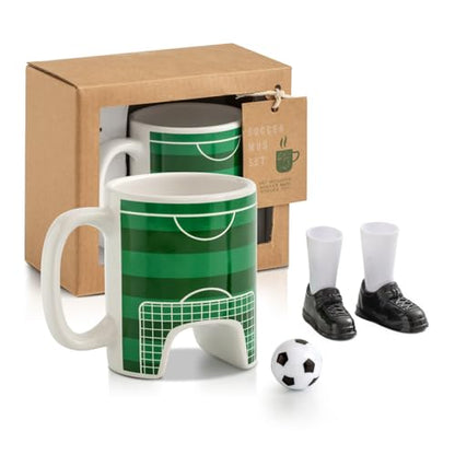 Soccer Gifts Mug Set with A Ball and Finger Shoes, Soccer Coach Gifts, Funny Coffee Mug, Interactive Game Football Gifts for Boys 8-12, Men, Dad, Fathday's Day, Birthday, Christmas, 12 Oz