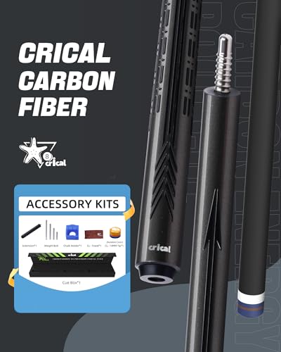 CRICAL Carbon Fiber Pool Cue Stick - 58" Low Deflection Professional Pool Cue with Pro Taper Shaft, 3D Anti-Slip Wrapless Grip, 12.5mm Tip & 3/8x8 Joint Billiard Stick for Enhanced Control & Accuracy - color: CL-PD-Set Grey