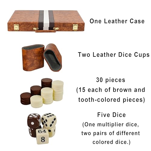 15 Inch Travel Backgammon Set for Adults, Classic Board Game with Premium PU Leather Case, Portable Strategy Backgammon Game Set, Brown - color: Brown
