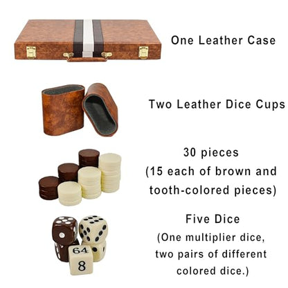 15 Inch Travel Backgammon Set for Adults, Classic Board Game with Premium PU Leather Case, Portable Strategy Backgammon Game Set, Brown - color: Brown