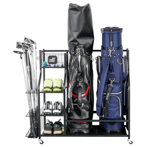 Mythinglogic Golf Storage Garage Organizer, Golf Bag Storage Stand and Other Golfing Equipment Rack, Extra Storage Rack for Golf Clubs - color: 2 golf bag rack