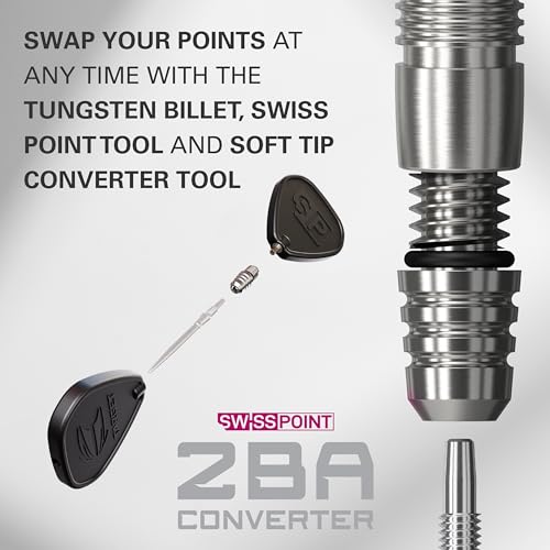 Target Darts Soft Tip to Swiss Point Dart Conversion Set, Black/Silver – Soft Tip Dart Points Converter Tool, Repointing Soft Tip to Steel Tips 2BA Thread – Tungsten Billet Tips, Swiss Point Tool - color: Other