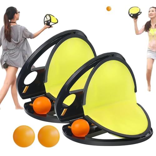 Toss and Catch Game Set - 2pc, Racket Pocket with Launcher, Catch Ball Game | Throwing Catching Baseball Training Toy, Backyard Lawn Garden Pastimes | Racket Pocket Games Family Outside Pool