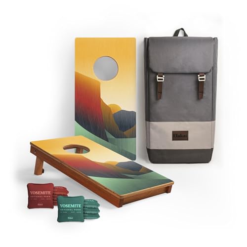 Elakai 1x2 Travel Size Cornhole Boards Set – National Parks Inspired Design, Premium Wooden Cornhole Game with Collapsible Legs & Carry Handles for Outdoor Lawn & Tailgate Games - color: Yosemite