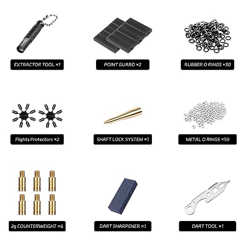 CyeeLife 180 Piece Darts Custom Fit Pack Set, Includes Flights, Shafts, Rubber O-Rings, Flight Protecter and Accessories - color: PC Shafts