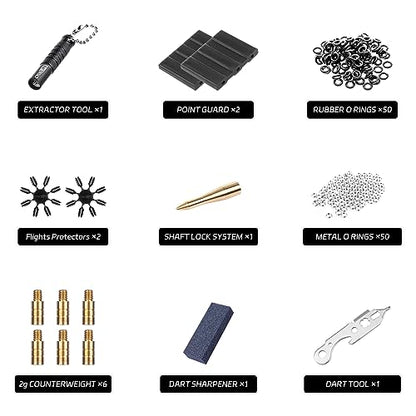 CyeeLife 180 Piece Darts Custom Fit Pack Set, Includes Flights, Shafts, Rubber O-Rings, Flight Protecter and Accessories - color: PC Shafts