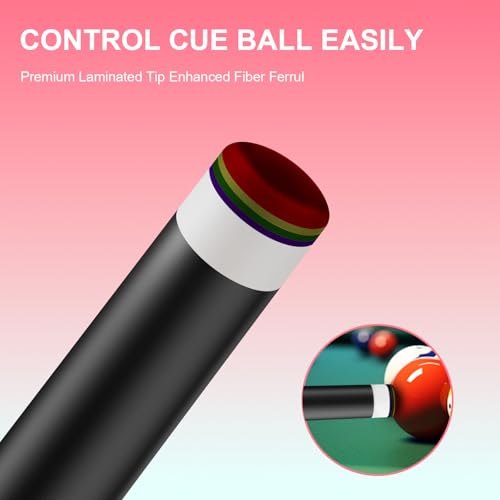 58" Professional Pool Cue, 2-Piece Billiard Stick 12.5mm Tip Low Deflection Pool Sticks,20oz Fiberglass Front & Maple Rear
