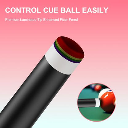 58" Professional Pool Cue, 2-Piece Billiard Stick 12.5mm Tip Low Deflection Pool Sticks,20oz Fiberglass Front & Maple Rear