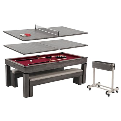Barrington Billiards Prescott 7' Pool Table, 3-in-1 Dining Top & Table Tennis with Game Accessories & Rolling Storage Caddy - style: Barrington Prescott 7' 3 in 1 Billiard