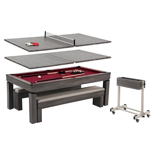 Barrington Billiards Prescott 7' Pool Table, 3-in-1 Dining Top & Table Tennis with Game Accessories & Rolling Storage Caddy - style: Barrington Prescott 7' 3 in 1 Billiard