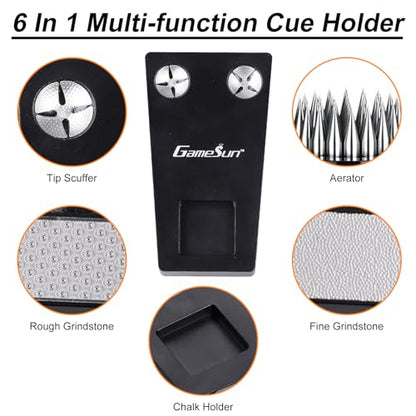 6 In 1 Portable Weighted Pool Cue Holder, chalk holder, billiard cue tip tool, Black - color: Black