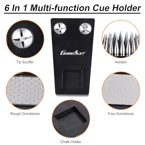 6 In 1 Portable Weighted Pool Cue Holder, chalk holder, billiard cue tip tool, Black - color: Black